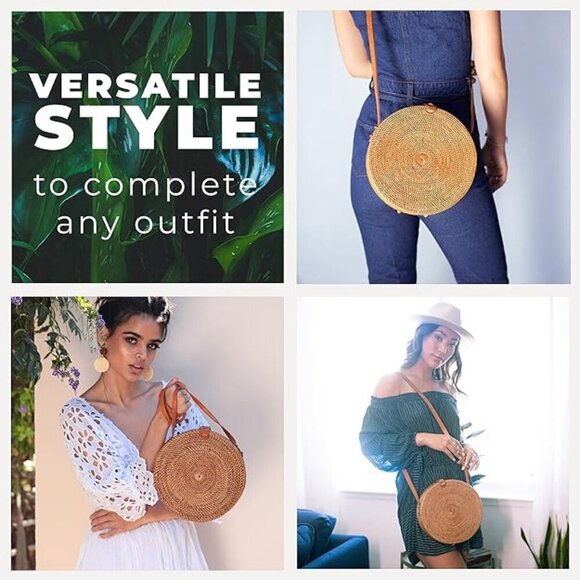 Handmade Bali Round  Rattan Straw Boho Bag - Picture 4 of 8